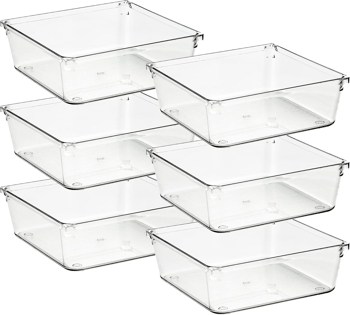 Ravinte 6 Pack Drawer Organizer - 6" X 6" Plastic Storage Bins, Acrylic Organizers with Non-Slip