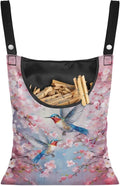 Hummingbird Clothespin Bag with Hanging Hook Cherry Blossom Clothes Pin Holder Waterproof