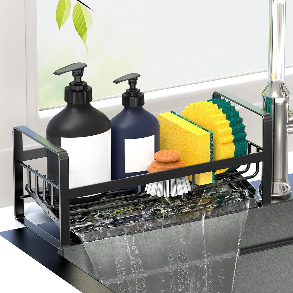 Sponge Holder for Kitchen Sink,Stainless Steel Kitchen Sink Organizer with Auto Draining