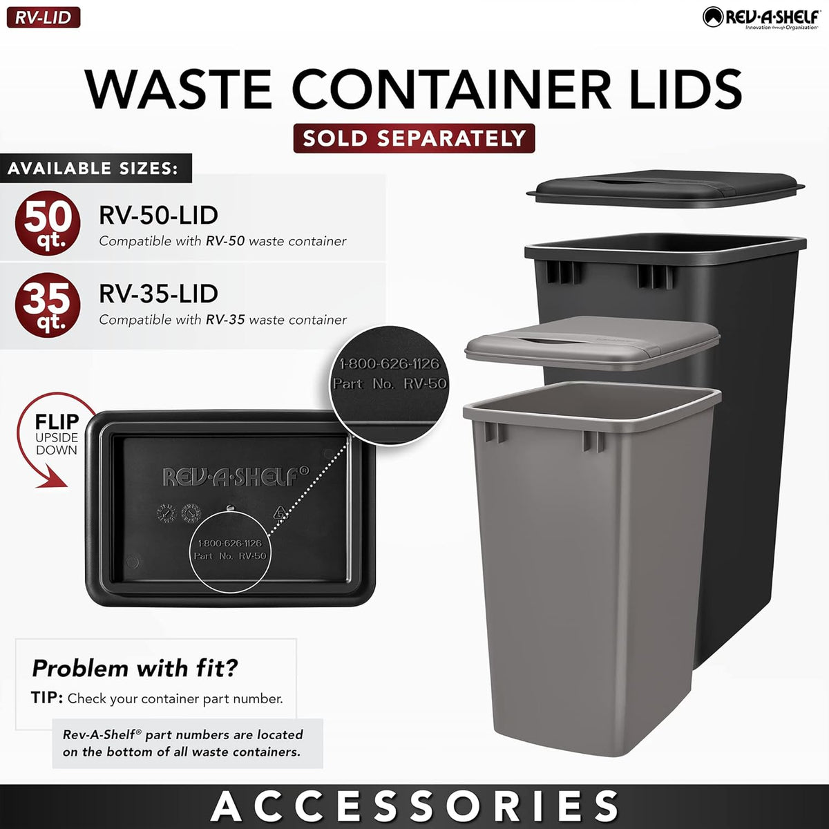 Rev-A-Shelf Pullout Trash Can for Kitchen Cabinet, Single 50 Qt Bin with 12" Wood Frame - Large
