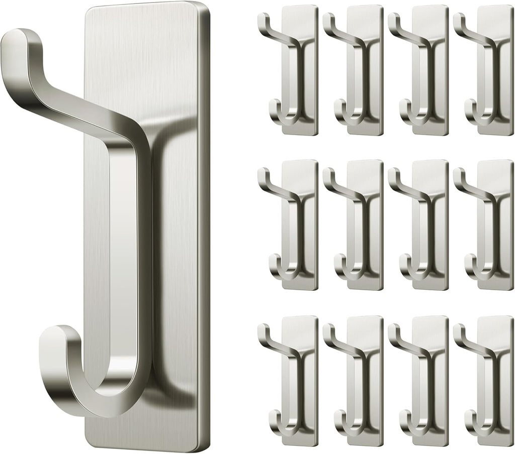 pickpiff Wall Hooks for Coat and Towel: 13LB Adhesive Door Hanger Stick on, Brushed Nickel,12 Pack
