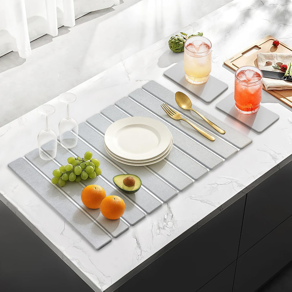 Large Stone Dish Drying Mat for Kitchen Sink Countertop Dish Drainer Diatomaceous Earth Mat