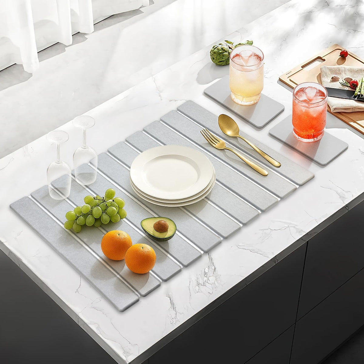 Large Stone Dish Drying Mat for Kitchen Sink Countertop Dish Drainer Diatomaceous Earth Mat