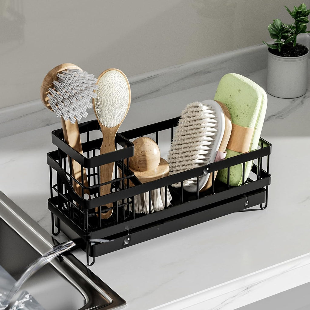 Large Sponge Holder for Sink, Stainless Steel Sink Caddy Organizer with Rotatable Spout - Kitchen