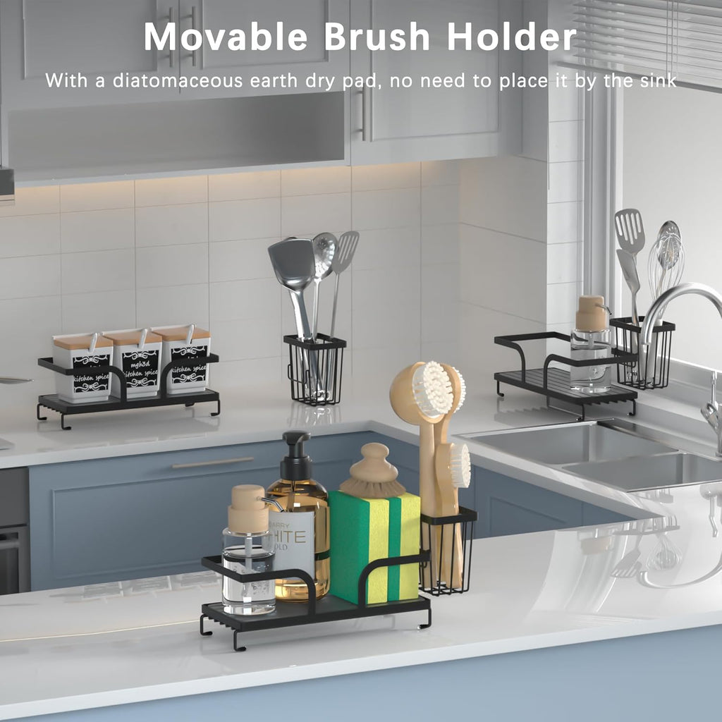 Sponge Holder for Kitchen Sink,Sink Caddy Organizers with Stone Drying Tray, Kitchen Sink Organizer