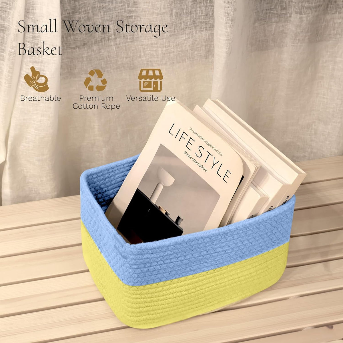 Hopegiver Woven Storage Baskets 11x8x7 Inch, 3 Pack Collapsible Cube Storage Bin for Shelves