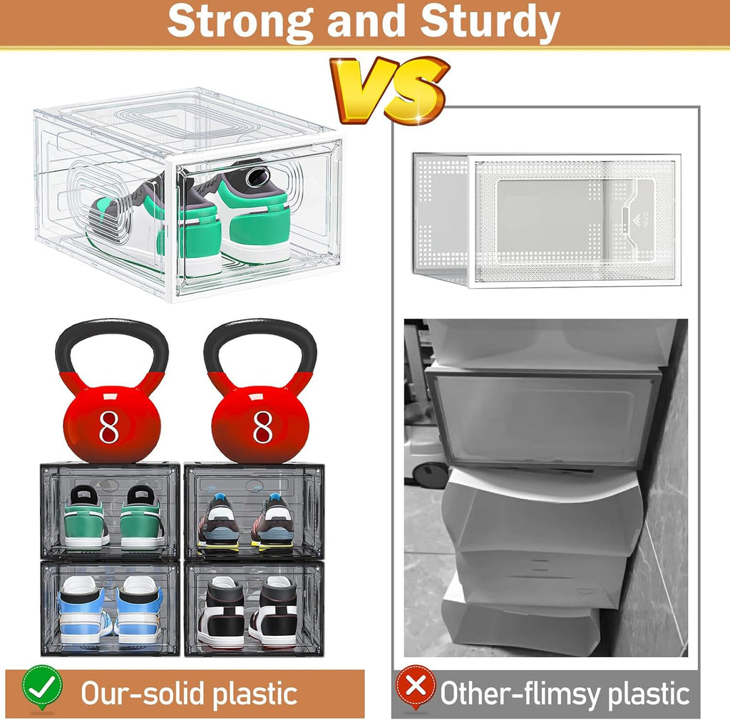 6 Pack Thicken Shoe Organizer Stackable,Upgraded Sturdy Shoe Storage Box with Magnetic Door,Shoe
