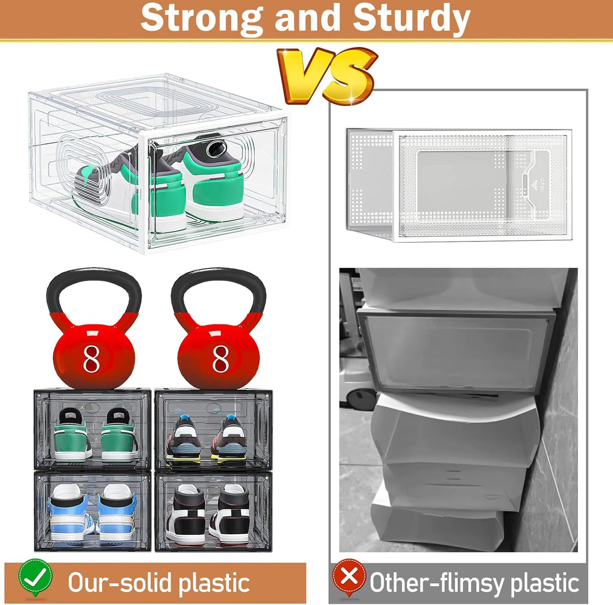 6 Pack Thicken Shoe Organizer Stackable,Upgraded Sturdy Shoe Storage Box with Magnetic Door,Shoe