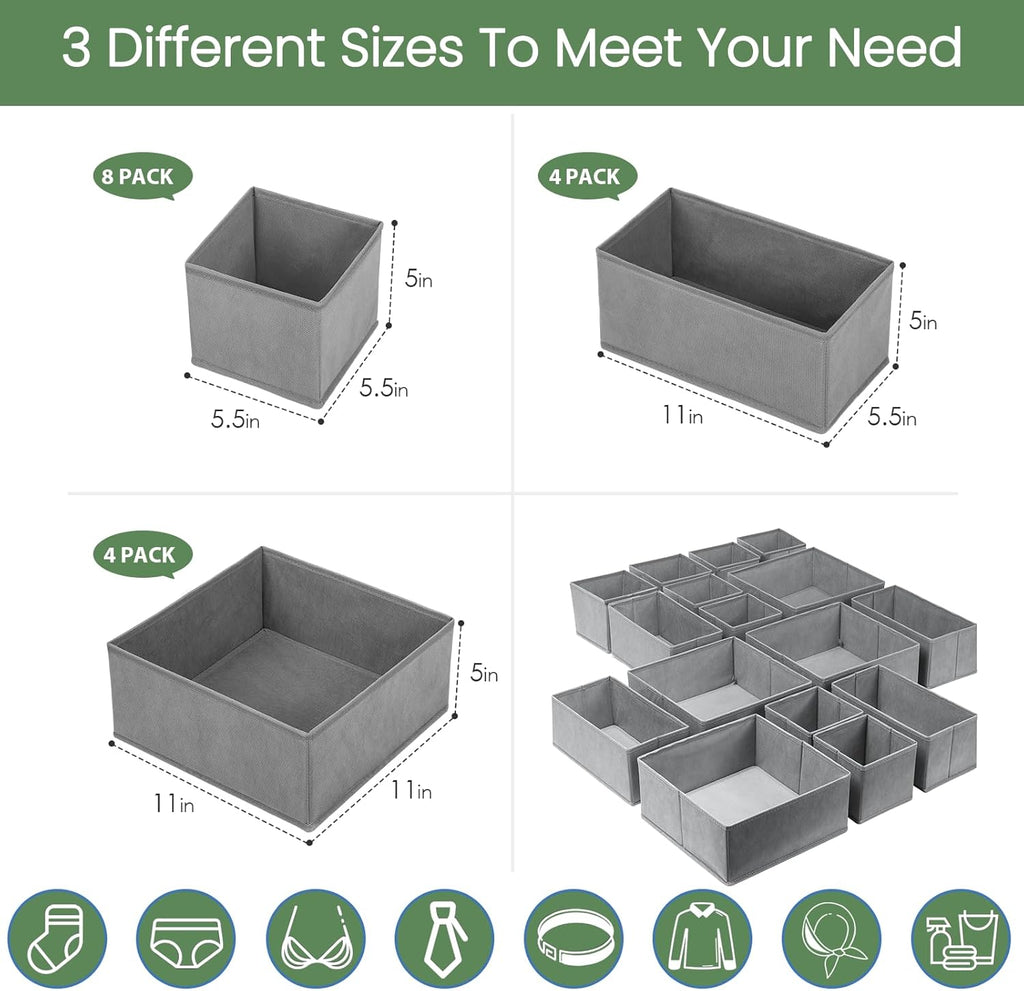 Criusia Drawer Organizer Clothes,16 Pack Underwear Drawer Organizers, Foldable Closet Organizers
