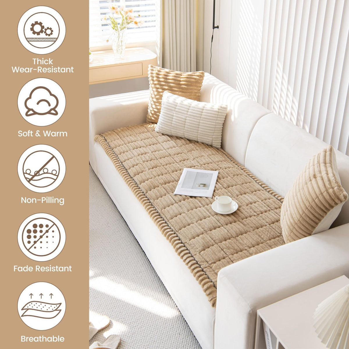 OTOB Dog Couch Covers for 3 Cushion Washable Non Slip Plush Pet Friendly Bed Mat Sofa Cover for