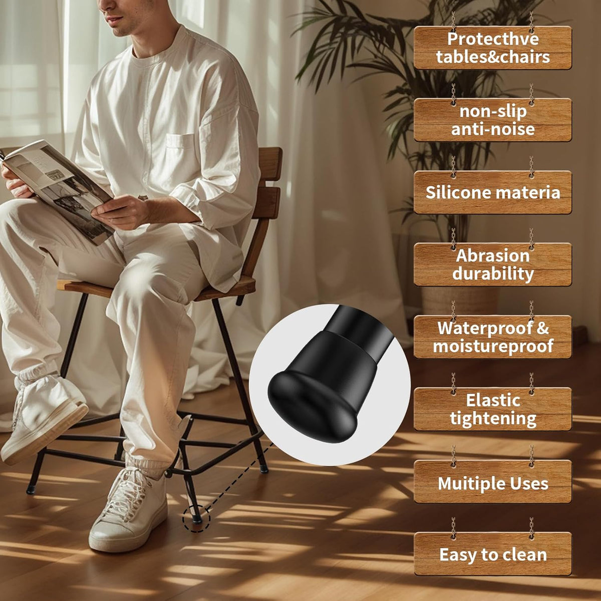1 Inch Heavy Duty Rubber Chair Leg Caps - 24 PCS Non-Slip Furniture Floor Protectors with Metal