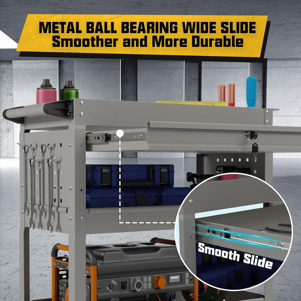 3 Tier Rolling Tool Cart with Drawers, 450 LBS Capacity Tool Cart on Wheels, Heavy Duty Rolling