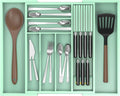 Bamboo Kitchen Drawer Organizer, Expandable Utensil Organizer with Removable Knife Block, Cutlery