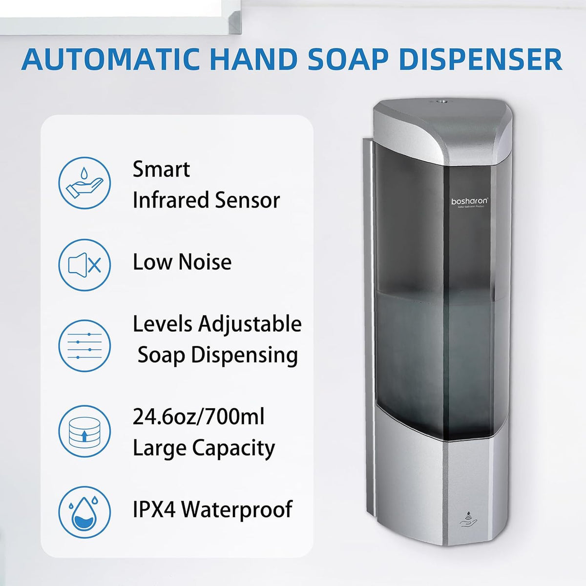 Automatic Soap Dispenser, Wall Mounted Liquid Soap Dispenser 24.6oz/700ml with Infrared Sensor