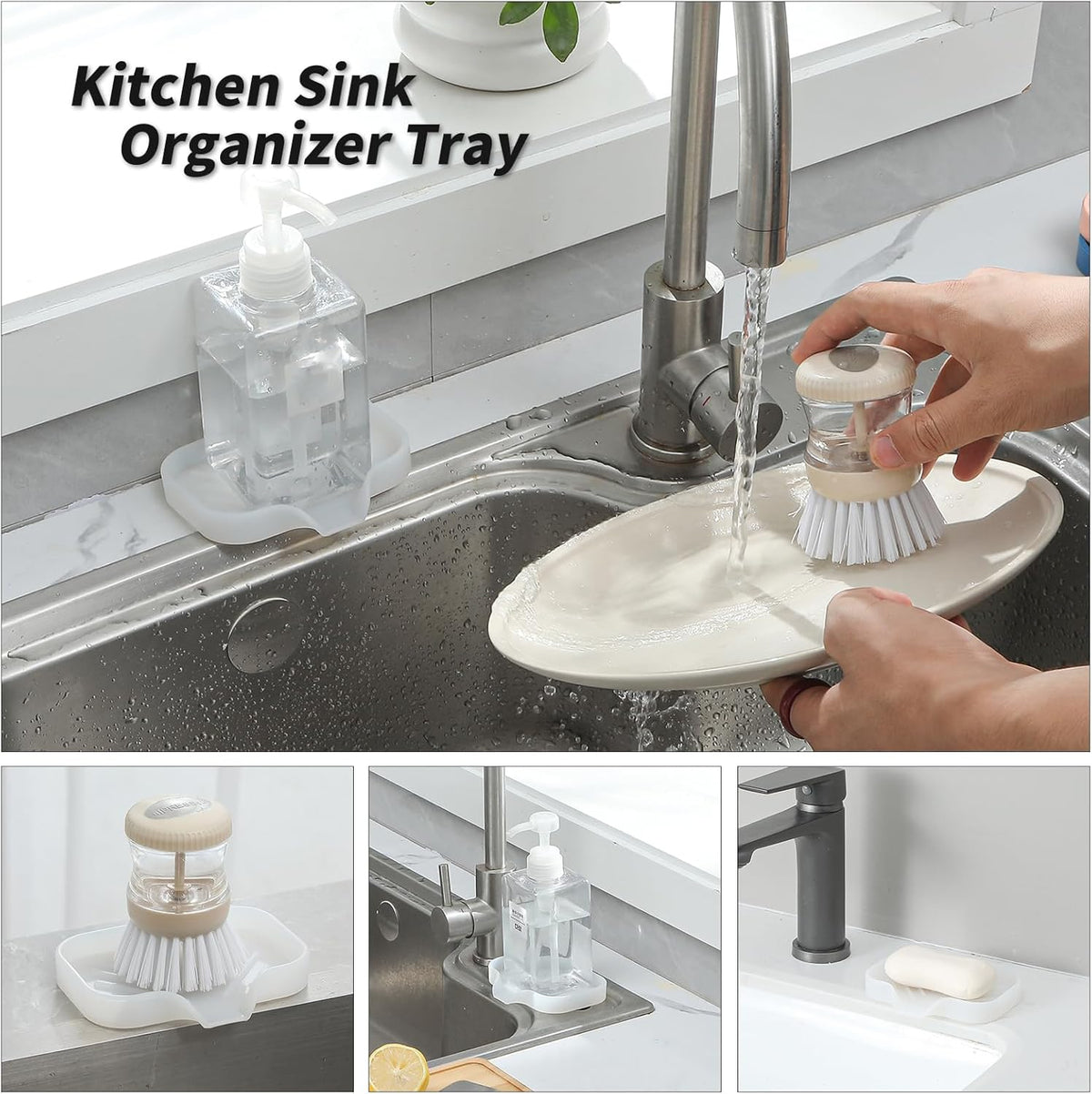 Silicone Bathroom Soap Dishes with Drain Spout-Bathroom and Kitchen Sink Organizer,Sponge