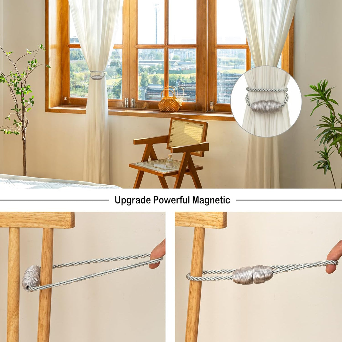 Magnetic Curtain Tiebacks Rope Curtain Tie Backs for Curtains 4 Pack Curtain Holders for Drapes