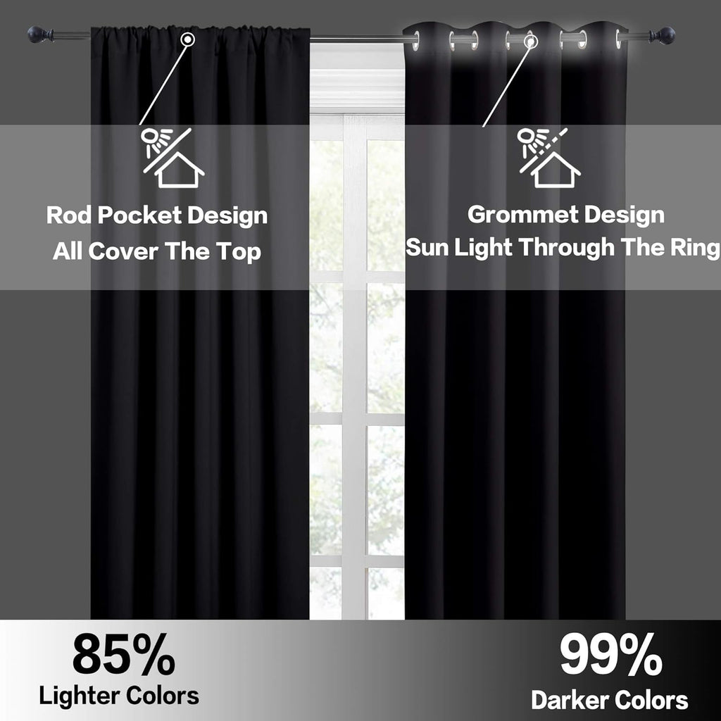 RYB HOME Black Curtain Panels for Nursery Soft Solid Energy Saving Drapes Window Treatments