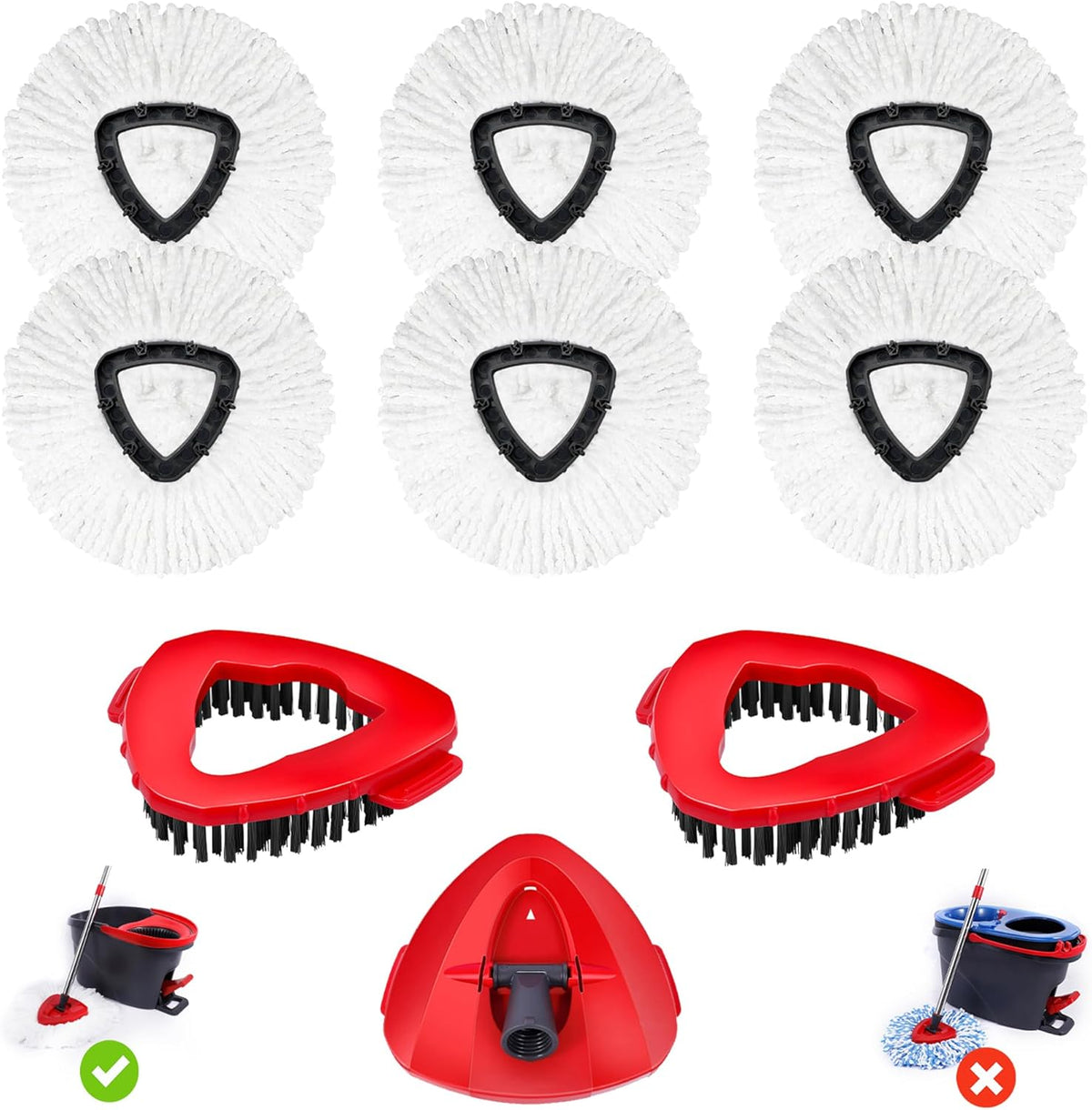 6 Pack Mop Replacement Heads Compatible with Oceda EasyWring 1-Tank System - Includes 2 Mop Scrub