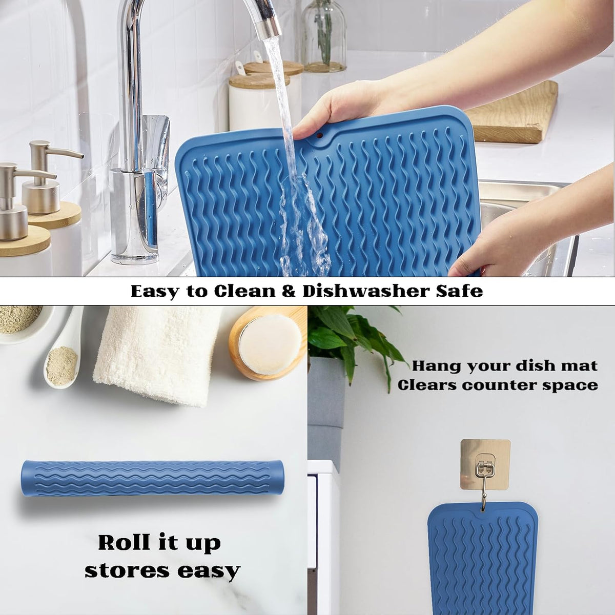 ZLR Silicone Dish Drying Mat for Kitchen Counter, Eco-Friendly Fast Dry Dish Mat, Easy Clean Multi
