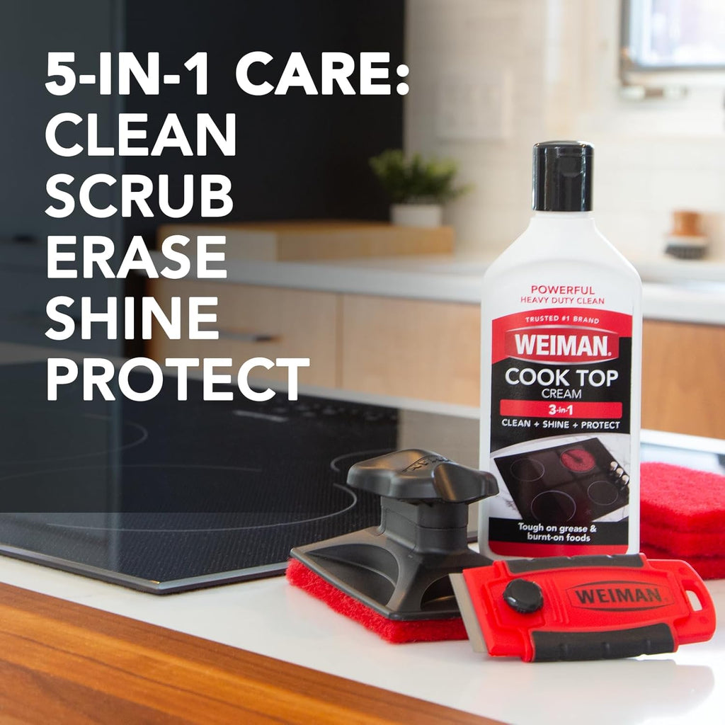 Weiman Cooktop and Stove Top Cleaner Kit - Glass Cook Top Cleaner and Polish 10 oz. Scrubbing Pad