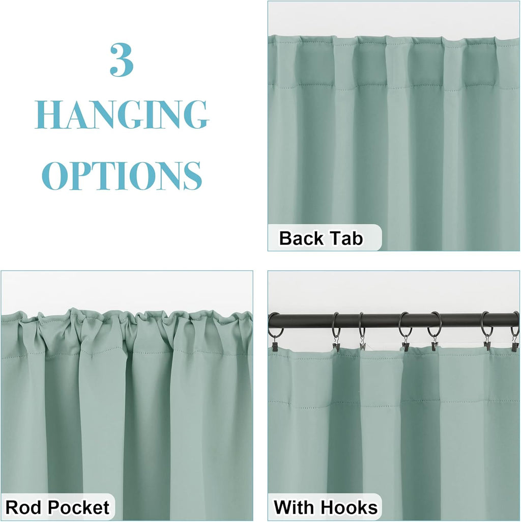 RYB HOME Aqua Blackout Curtains for Bedroom 63 inches Long - Thermal Insulated Curtains and Drapes