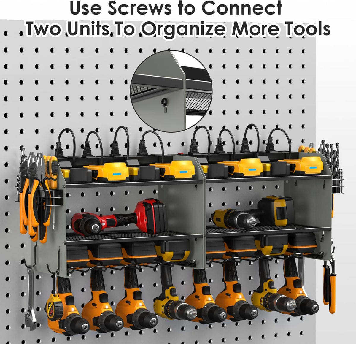 CCCEI Set Power Tool Organizer Wall Mount with Charging Station. Garage 4 Drill Storage Shelf with