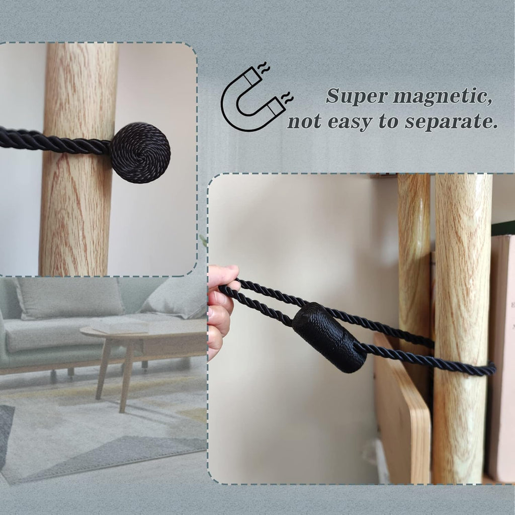 Hion Magnetic Curtain Tiebacks Black 6 Pack, Curtain Tiebacks Buckles Holdbacks Holders Hooks Clip