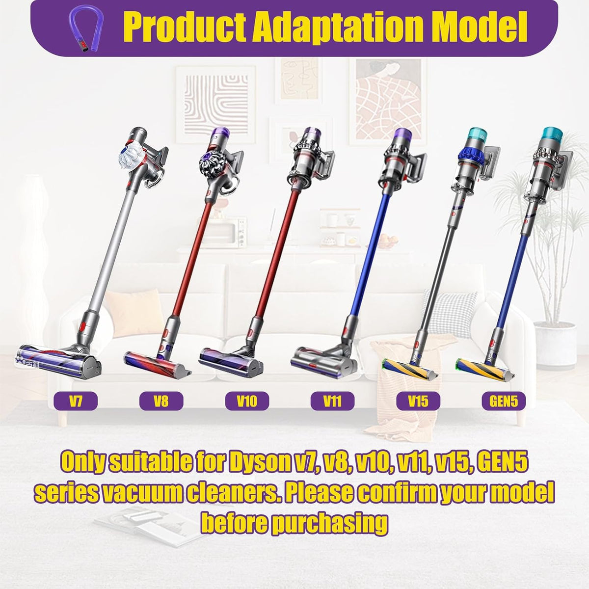 Vacuum Crevice Cleaning Attachment Set, 34" Bendable Hose, Fits Dyson V7 V8 V10 V11 V15 GEN5, Dryer