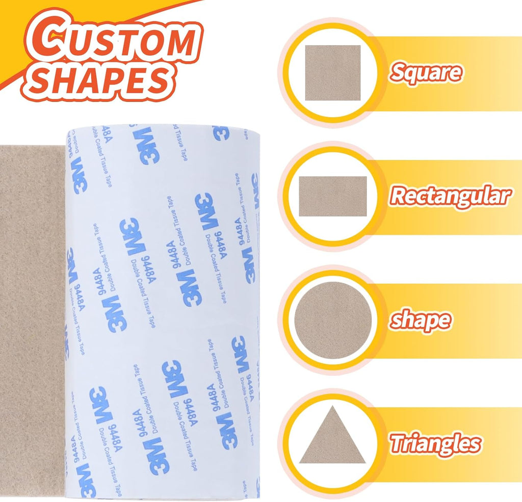 Felt Furniture Pads, Non Slip Self Adhesive Cuttable Felt Tape White Heavy Duty Felts Strip Roll