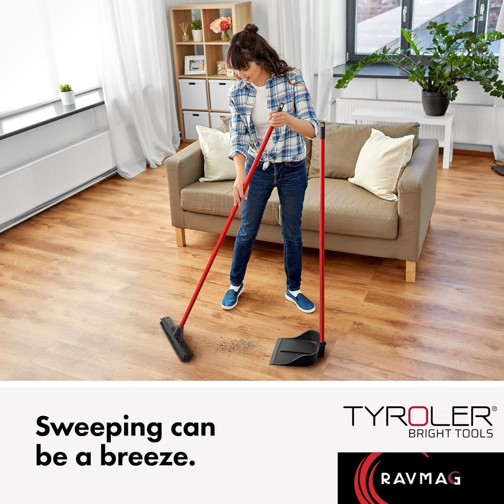 Dustpan with Handle by Ravmag- Solid Natural Rubber Construction- 29” Long Handled Dust Pan- Stand