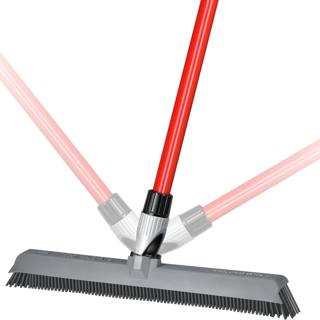 2-in-1 Silicone Rubber Broom Carpet Rake and Squeegee - Swivel Pet Hair Removal Broom with 1 Piece