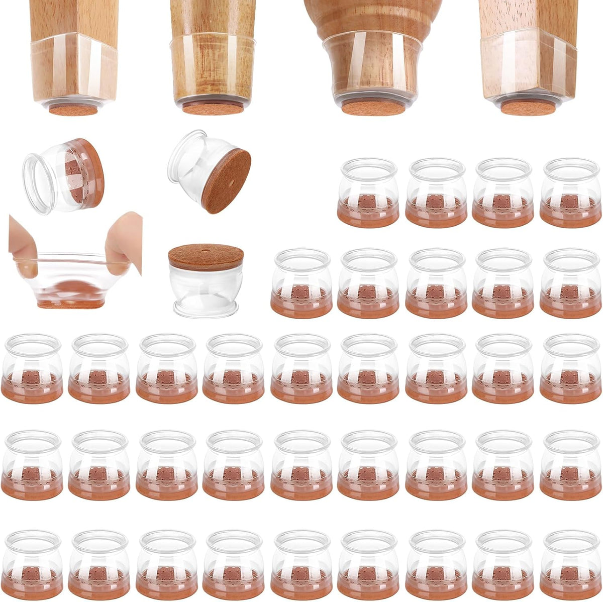 CHUNZEXI 48 Pack Chair Leg Floor Protectors for Hardwood Floors, Silicone Felt Covers Pads Caps