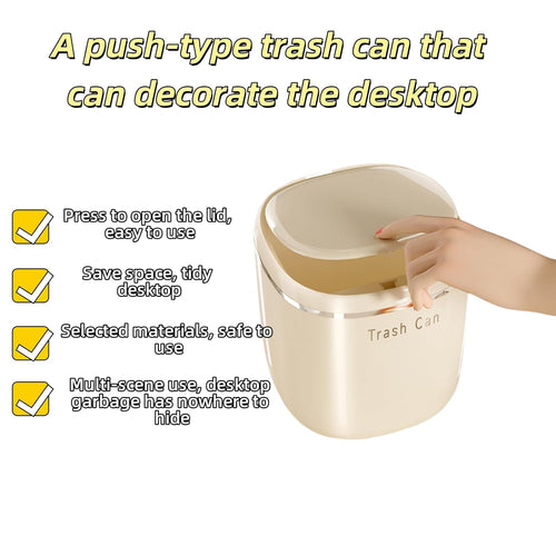 0.8 Gallon Desktop Mini Trash Can with Push-Open Lid, Small Waste Baskets Includes 50 Free Bags