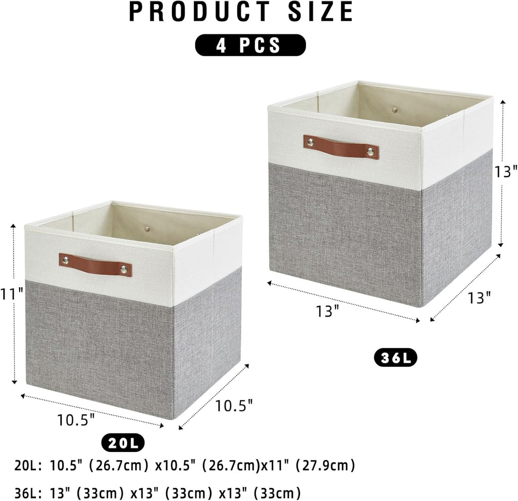 Collapsible Fabric Storage Cube Bins with 2 Reinforced PU Handles, Foldable Storage Organizer