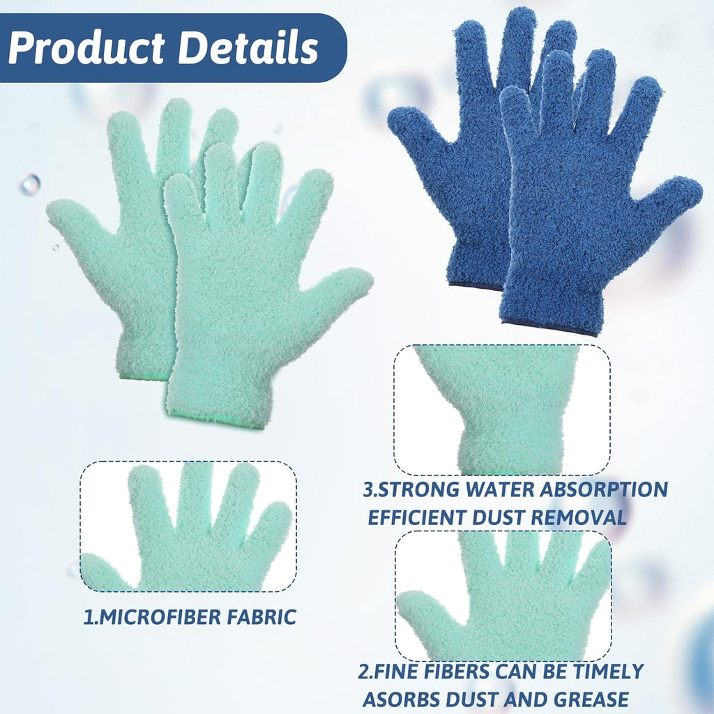 2 Pairs Microfiber Plant Dusting Gloves, Water Blue & Dark Blue Kitchen Indoor Gloves Reusable