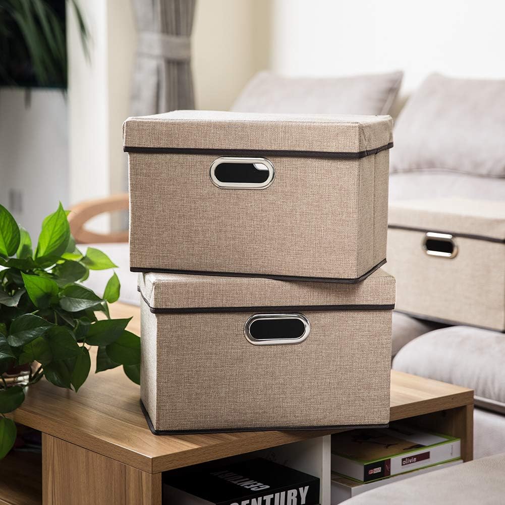 PRANDOM Collapsible Storage Cubes with Lids [1-Pack] Jute Fabric Foldable Storage Boxes Organizer