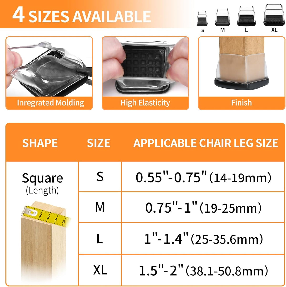 Ezprotekt 24 Pcs Clear Chair Leg Sliders for Carpet, Square Teflon Furniture Glides Protectors
