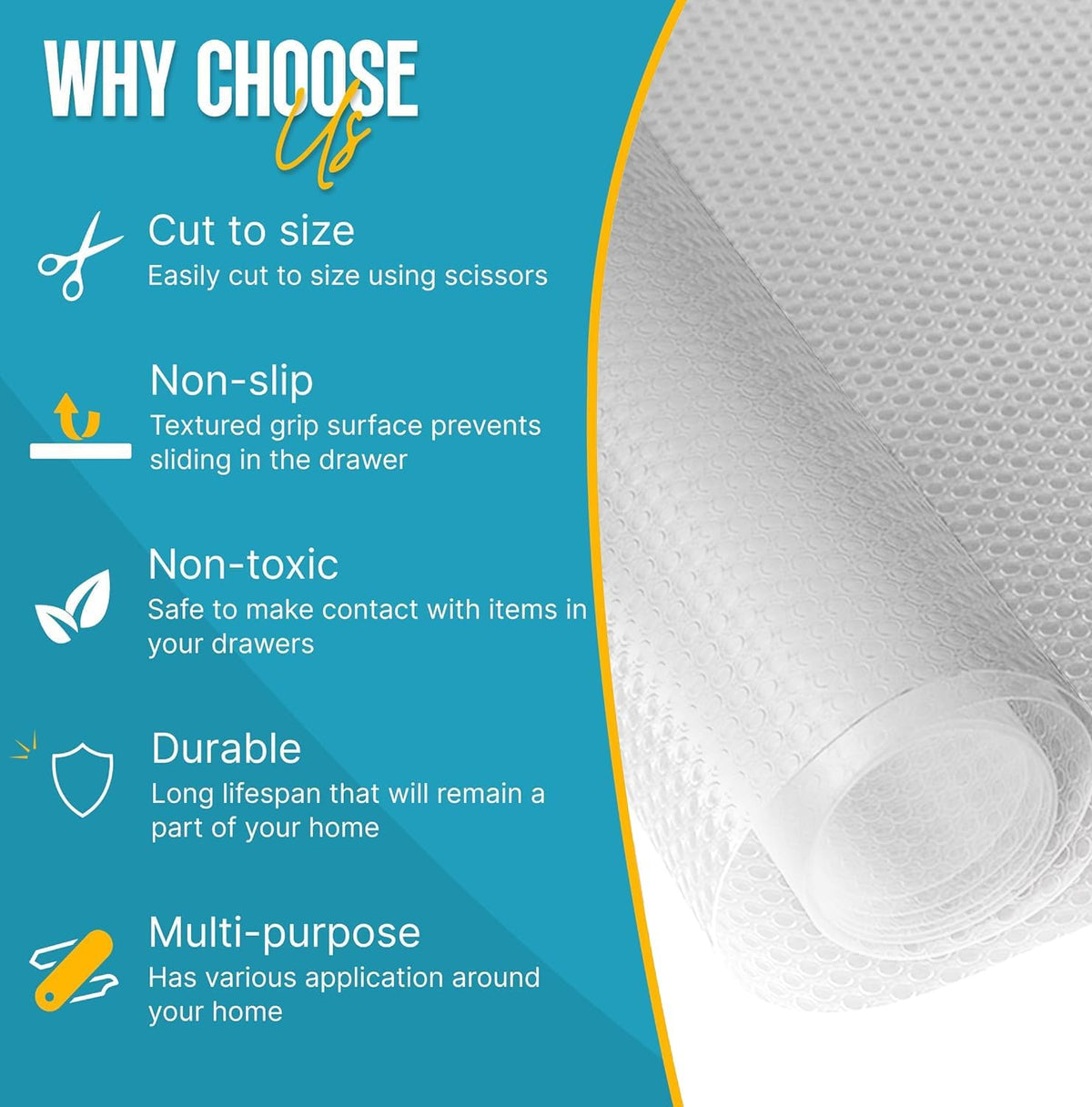 Shelf Liner Drawer Liner for Kitchen Cabinets Non-Adhesive by Linda’s Essentials (12 x 120 Inches)