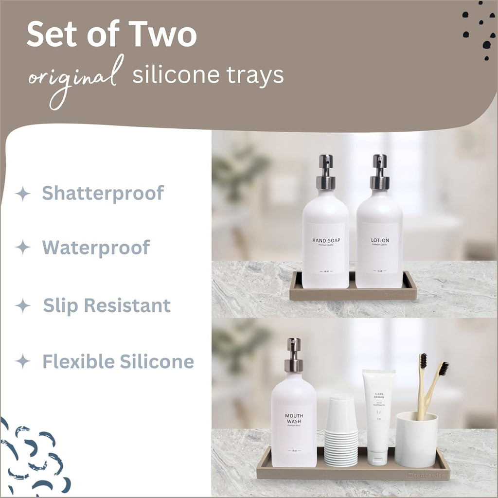 Countertop and Vanity Tray - 2 PC (11” and 7”) Shatterproof Silicone Kitchen and Bathroom Trays for