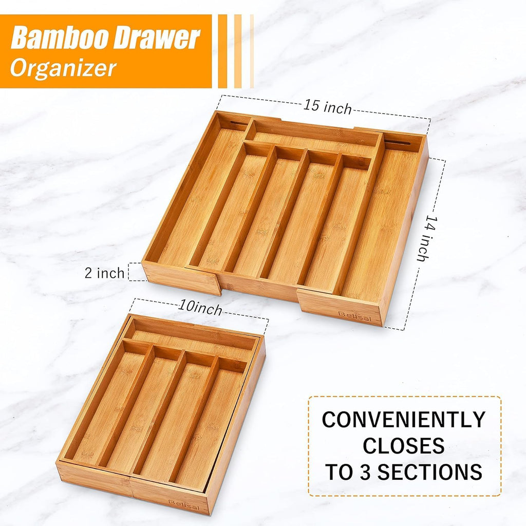 Kitchen Silverware Drawer Organizer and Storage Flatware Cutlery Utensil Holder Spice Rack