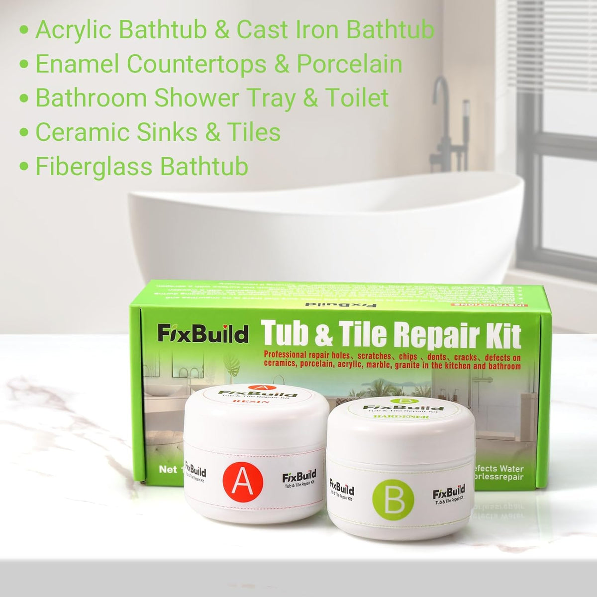 Tub Repair Porcelain Repair Kit, Crack Repair Kit for Bathtubs, Sinks, Marble, Tiles, White