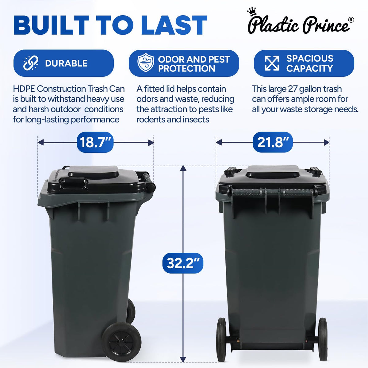 27 Gallon Trash Can with Wheels Plastic Rollout Outdoor Trash Can with Lid Outside Garbage Can with