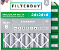 Filterbuy 24x24x4 Air Filter MERV 8 (MPR 700) Dust Defense Replacement (6-Pack), Electrostatic