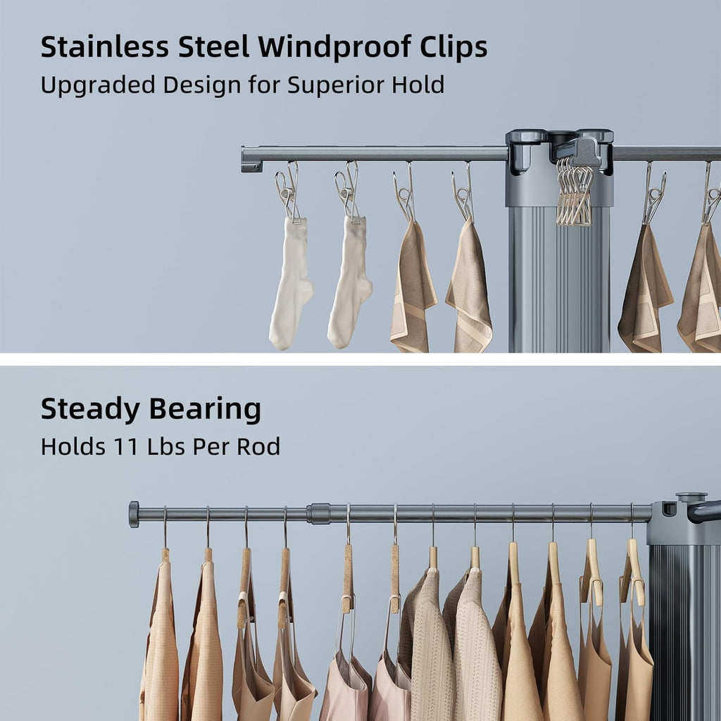 BIREN Clothes Drying Rack Foldable Extending Laundry Rack with 16 Clips Collapsible Clothing Rack