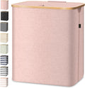 BALEINE Laundry Hamper with Lid, Tall Laundry Baskets with Bamboo Pull Handles, Large Laundry Bin