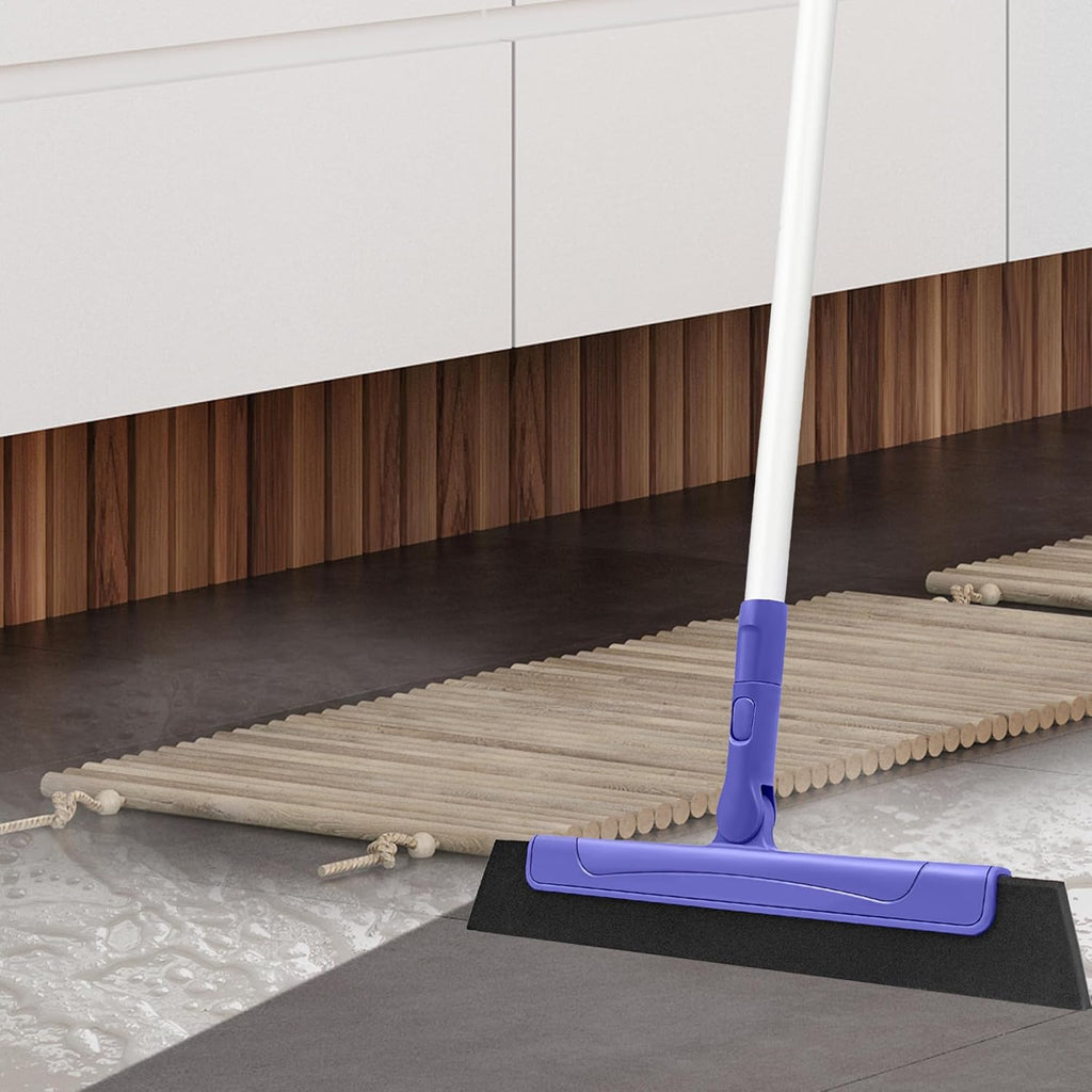 Floor Squeegee for Tile Floor and Shower Glass, Broom Rubber Blade with 48.4" Aluminum Long Handle