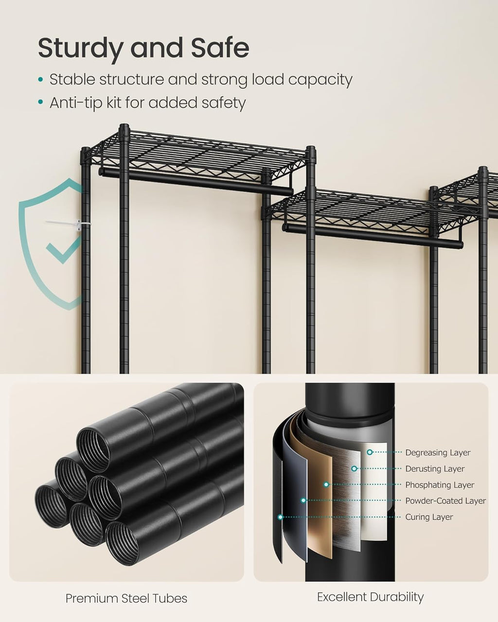 SONGMICS Heavy-Duty Clothes Rack, Garment Rack, Portable Closet, 56.9-Inch Wide Clothing Rack, with