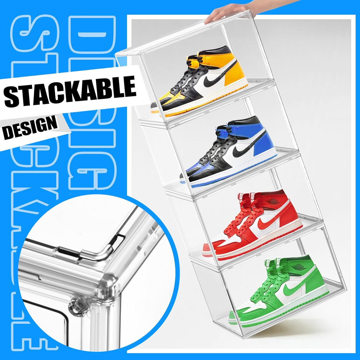 Acrylic Shoe Boxes Sneaker Storage for Sneakerheads Size 13 Clear Plastic Stackable Boot Shoe