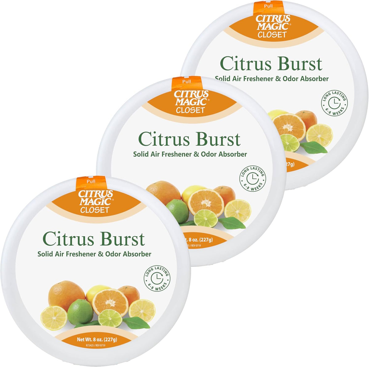 Citrus Magic For Closets Odor Absorbing Solid Air Freshener, Citrus Burst, 8-Ounce, Pack of 3