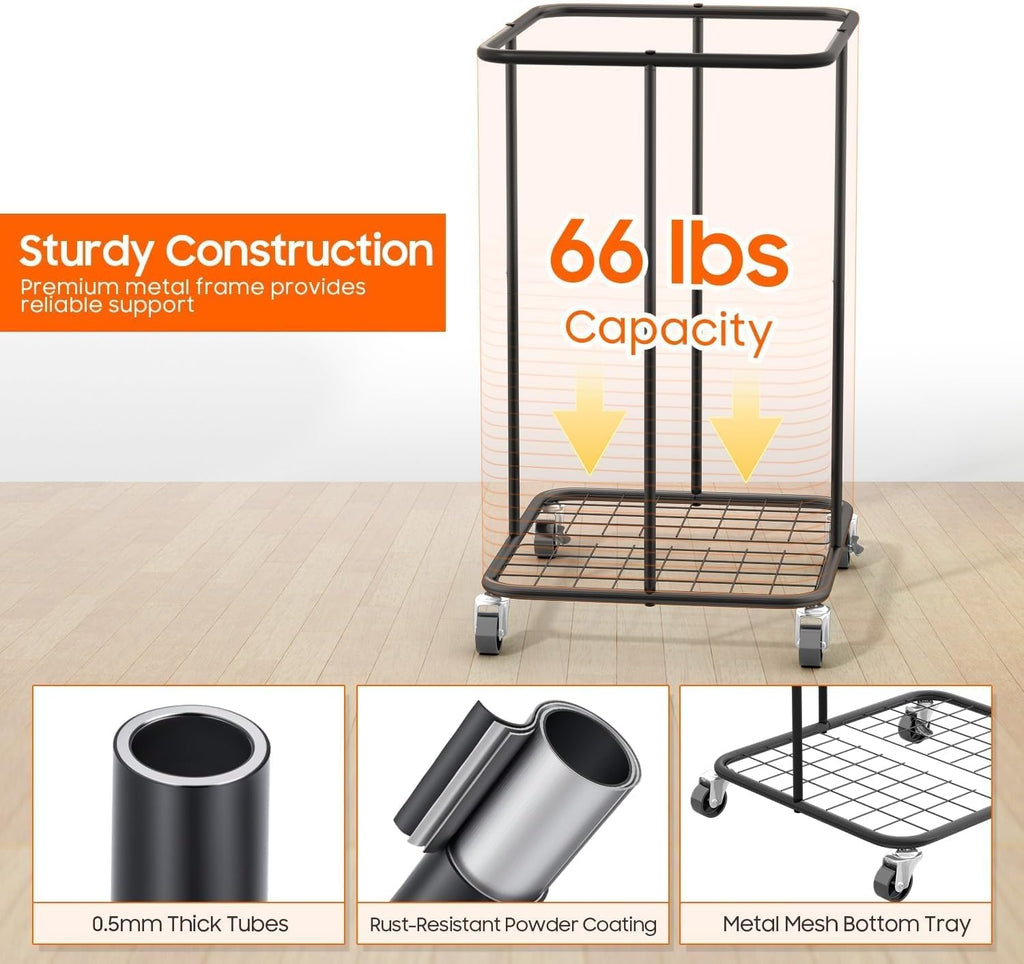 150L Laundry Hamper with Wheels, Rolling Laundry Basket with Metal Frame and Removable Bag, Large &